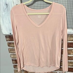 American Eagle Outfitters Light Pink V-Neck Blouse